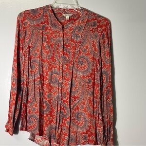 Lucky brand paisley button up long sleeve shirt women’s large!